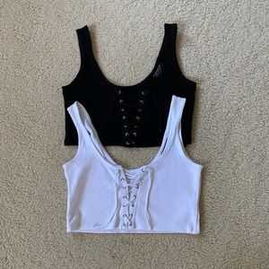 Topshop Black White Set of 2 Crop Tops US 4 Small